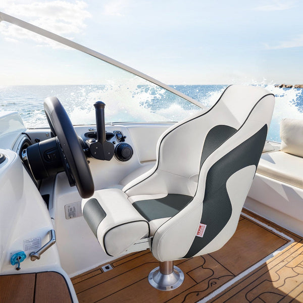 Boat Seat High Backrest Flip Up Captain Bucket With Thickened Sponge Cushion & Waterproof Pvc Leather Ergonomic Design Folding For Boats Yachts Ships