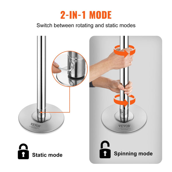 Vevor Professional Dancing Pole Spinning Static Kit Portable Removable 45Mm Heavy Duty Stainless Steel Height Adjustable Fitness For Exercise Home Clu