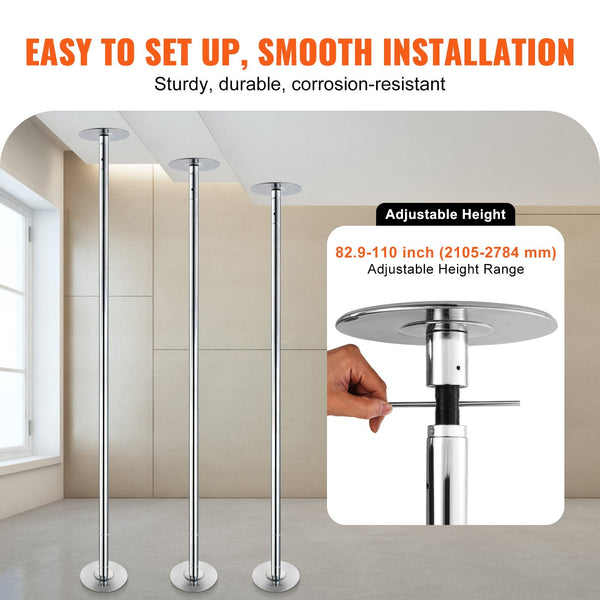 Vevor Professional Dancing Pole Spinning Static Kit Portable Removable 45Mm Heavy Duty Stainless Steel Height Adjustable Fitness For Exercise Home Clu
