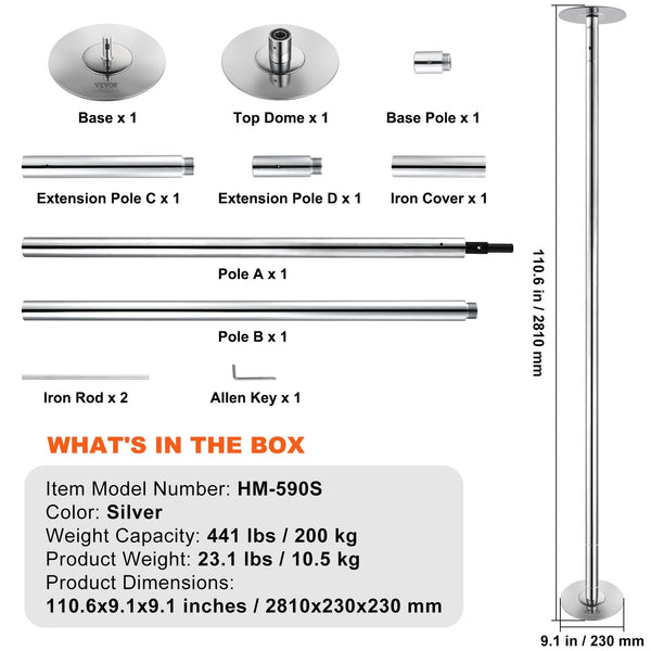 Vevor Professional Dancing Pole Spinning Static Kit Portable Removable 45Mm Heavy Duty Stainless Steel Height Adjustable Fitness For Exercise Home Clu