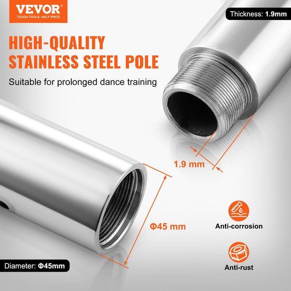 Professional Dancing Pole Spinning Static Kit Portable Removable 45Mm Heavy Duty Stainless Steel Height Adjustable Fitness For Exercise Home Club Gym