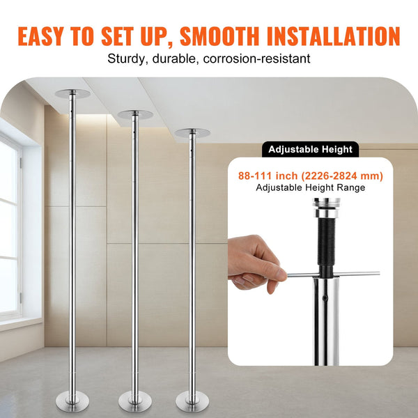 Professional Dancing Pole Spinning Static Kit Portable Removable 45Mm Heavy Duty Stainless Steel Height Adjustable Fitness For Exercise Home Club Gym