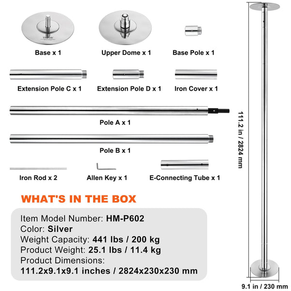 Professional Dancing Pole Spinning Static Kit Portable Removable 45Mm Heavy Duty Stainless Steel Height Adjustable Fitness For Exercise Home Club Gym