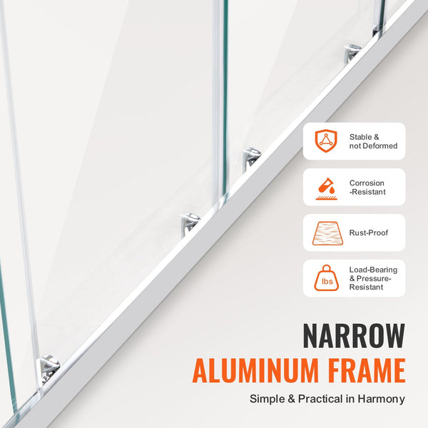 Vevor Semi Framelessdouble Slidingshower Door Sgcc Tempered Glass 1/4"Chrome Shower Doors