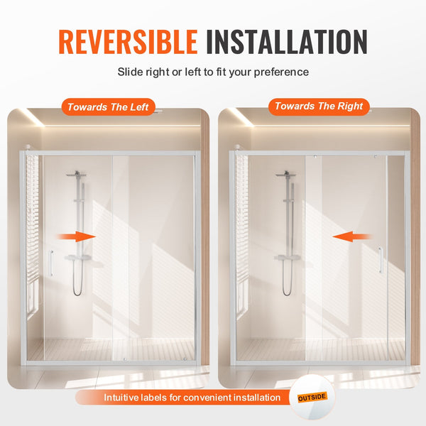 Vevor Semi Framelessshower Door 57.7 59"X 70"Sgcc Tempered Glass 1/4"Chrome Shower Doors