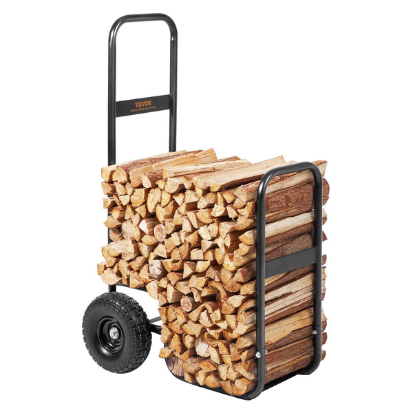 Vevor Firewood Log Cart Wood Mover Hauler 250 Lbs Capacity On Pu Wheels Dolly Firewood Racks