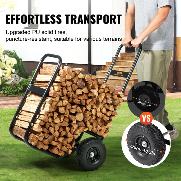 Vevor Firewood Log Cart Wood Mover Hauler 250 Lbs Capacity On Pu Wheels Dolly Firewood Racks