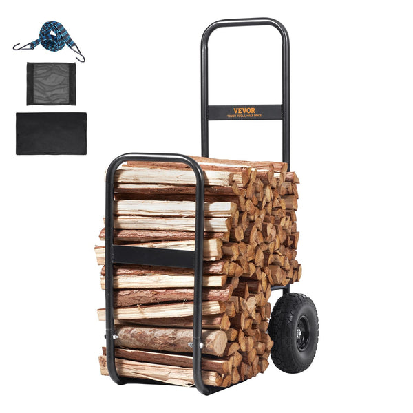Vevor Firewood Log Cart Wood Mover Hauler 250 Lbs Capacity On Pu Wheels Dolly Firewood Racks