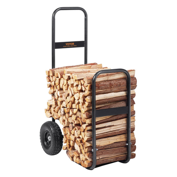 Vevor Firewood Log Cart Wood Mover Hauler 250 Lbs Capacity On Pu Wheels Dolly Firewood Racks