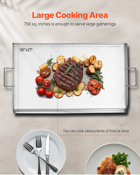 Vevor 36X22 In Flat Top Griddle Stainless Steel Universal Bbq Grill Pan Cookware Frying & Grill Pans