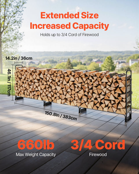 Vevor Firewood Rack With Waterproof Cover 383 X 36 117 Cm Outdoor Holder 660Lb Weight Capacity 1/2 Cord Log Half Covered Powder Coated Wood Storage Fo