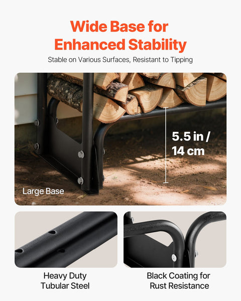 Vevor Firewood Rack With Waterproof Cover 383 X 36 117 Cm Outdoor Holder 660Lb Weight Capacity 1/2 Cord Log Half Covered Powder Coated Wood Storage Fo