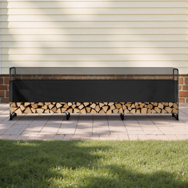 Vevor Firewood Rack With Waterproof Cover 383 X 36 117 Cm Outdoor Holder 660Lb Weight Capacity 1/2 Cord Log Half Covered Powder Coated Wood Storage Fo