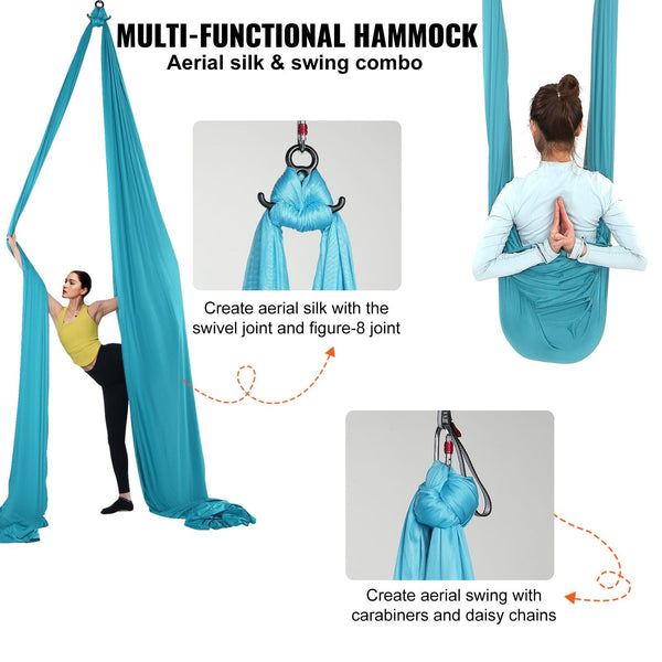 Aerial Silk And Yoga Swing 10 M Length Hammock Kit With 100Gsm Nylon Fabric Full Rigging Hardware Easy Set Up Guide Antigravity Flying For All Levels