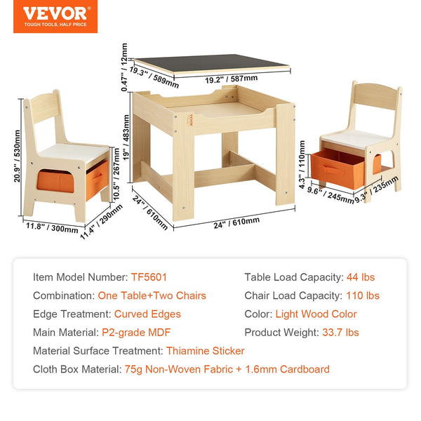 Vevor Kids Table And Chair Set Wooden Activity With Storage Space & Boxes Kids Play Table & Chair Sets