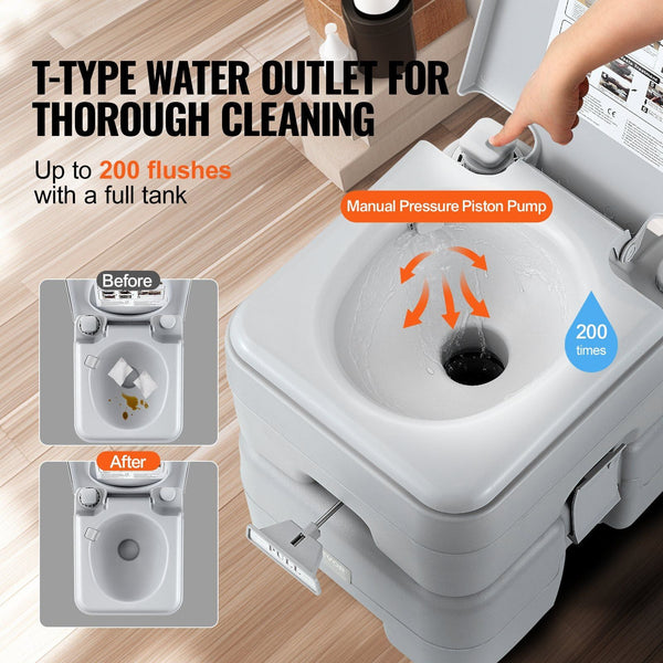 Toilet For Camping Potty With Carry Bag 5.3 Gal Waste Tank & 3.2 Flush Push Button Pressurized Commode Leak Proof And Odourless Travel Portable Toilet