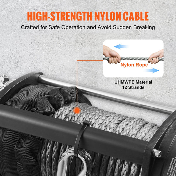 Vevor Electric Winch 4536 Kg Load Capacity Nylon Rope Ip67 8.9 Mm X 25.9 Atv With Wireless Handheld Remote & Hawse Fairlead For Towing Jeep Off Road S