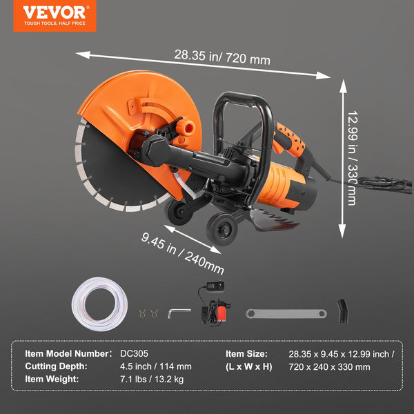 Vevor 30.48Cm Electric Concrete Saw Wet/Dry Cutter With Water Pump And Blade Concrete Saws