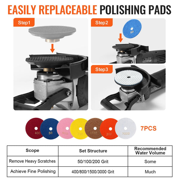 Vevor Wet Stone Polisher 4 Inch Electric Granite With 6 Speed & 7 Pads Buffers & Polishers