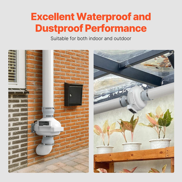 Vevor 4" To 4.5" Radon Mitigation Fan System Kit Quiet 190 Cfm Inline Duct Air Purifiers