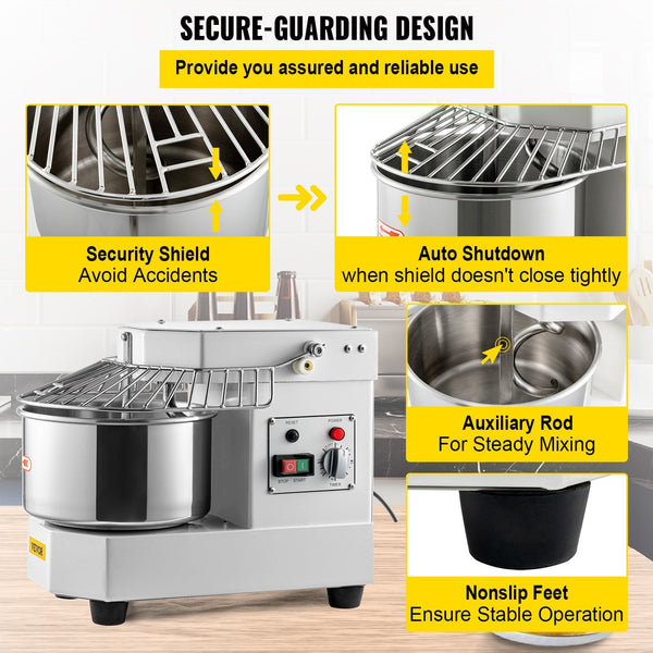 Vevor Commercial Dough Food Mixer 8L Large Capacity Stainless Steel With Bowel Hook Shield Reset Button 450W Tilt Head Kitchen Mixers For Cake Cream E