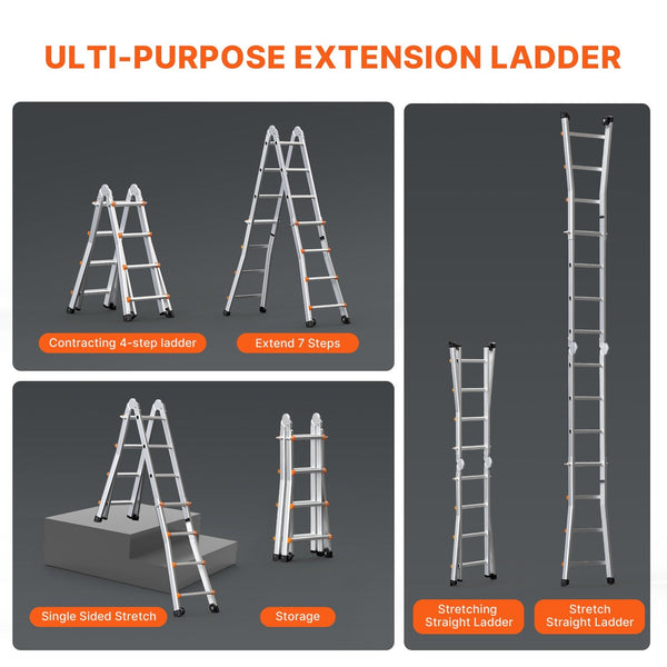 Vevor Telescoping Ladder A Frame 13 Ft Compact Aluminum Extension Multi Function Portable Collapsible Rv Telescopic For Homework Stairs Indoor Outdoor