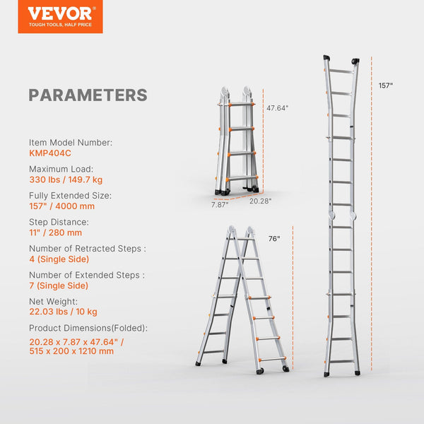 Vevor Telescoping Ladder A Frame 13 Ft Compact Aluminum Extension Multi Function Portable Collapsible Rv Telescopic For Homework Stairs Indoor Outdoor