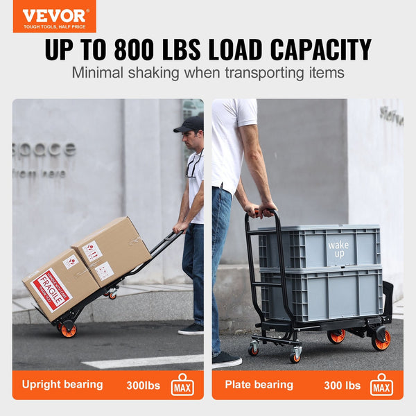 Vevor Aluminum Hand Truck 2 In 1 136 Kg Max Load Capacity Heavy Duty Industrial Convertible Folding And Dolly Utility Cart Converts From To Platform W