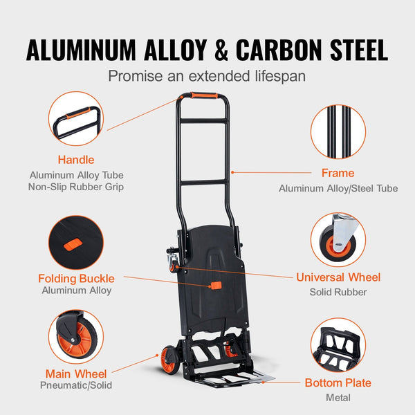 Vevor Aluminum Hand Truck 2 In 1 136 Kg Max Load Capacity Heavy Duty Industrial Convertible Folding And Dolly Utility Cart Converts From To Platform W