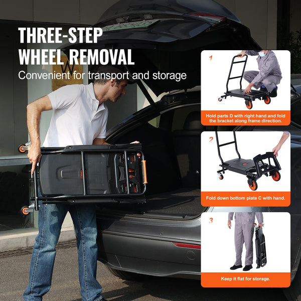 Vevor Aluminum Hand Truck 2 In 1 136 Kg Max Load Capacity Heavy Duty Industrial Convertible Folding And Dolly Utility Cart Converts From To Platform W