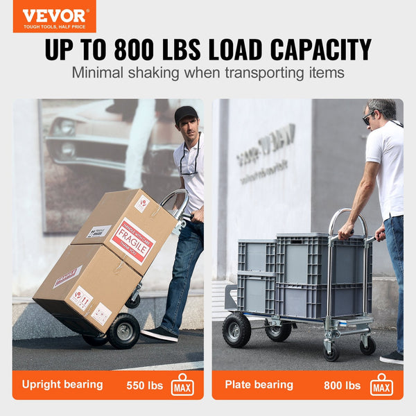 Aluminum Hand Truck 2 In 1 363 Kg Max Load Capacity Heavy Duty Industrial Convertible Folding And Dolly Utility Cart Converts From To Platform With Ru