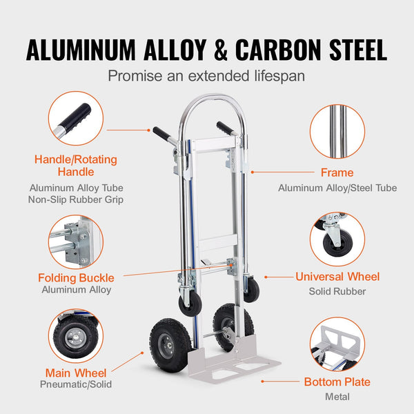 Aluminum Hand Truck 2 In 1 363 Kg Max Load Capacity Heavy Duty Industrial Convertible Folding And Dolly Utility Cart Converts From To Platform With Ru