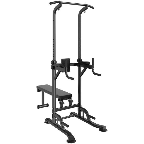 Vevor Power Tower With Bench 10 Level Height Adjustable Pull Up Bar Stand Dip Station & Detachable Multi Function Home Gym Strength Training Fitness E