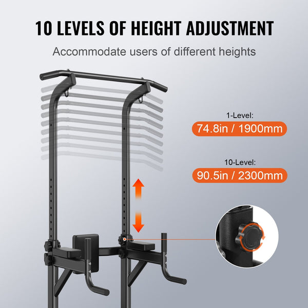 Vevor Power Tower With Bench 10 Level Height Adjustable Pull Up Bar Stand Dip Station & Detachable Multi Function Home Gym Strength Training Fitness E
