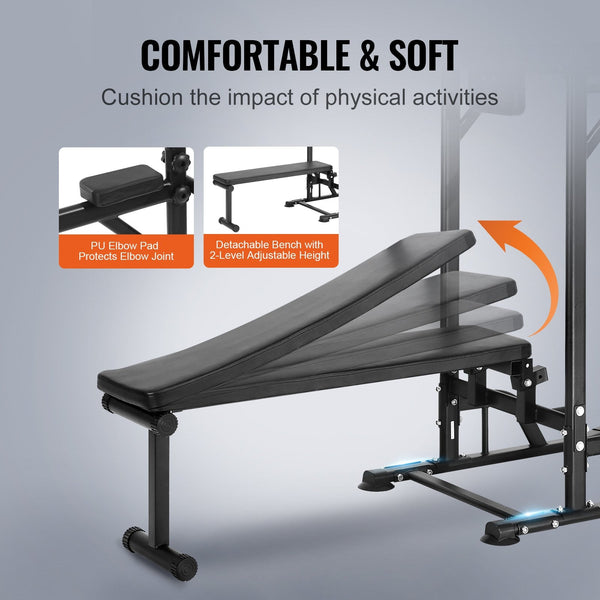 Vevor Power Tower With Bench 10 Level Height Adjustable Pull Up Bar Stand Dip Station & Detachable Multi Function Home Gym Strength Training Fitness E