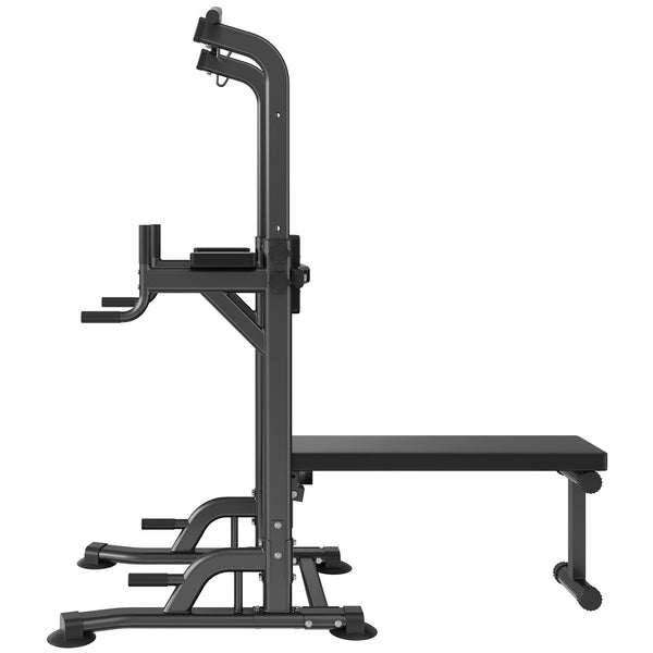 Vevor Power Tower With Bench 10 Level Height Adjustable Pull Up Bar Stand Dip Station & Detachable Multi Function Home Gym Strength Training Fitness E