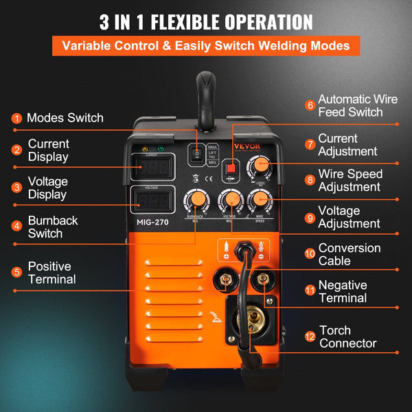 Vevor Mig Welder Welding Machine 270 Mma Tig Igbt Dc Inverter Digital Display Other Welding Equipment
