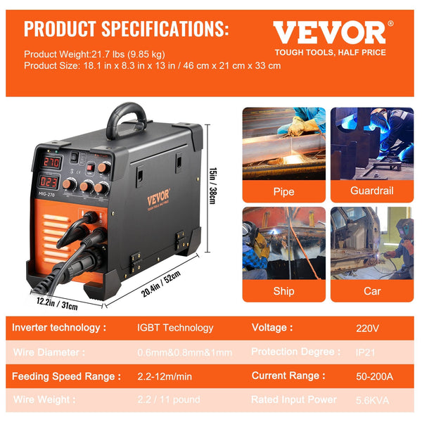 Vevor Mig Welder Welding Machine 270 Mma Tig Igbt Dc Inverter Digital Display Other Welding Equipment