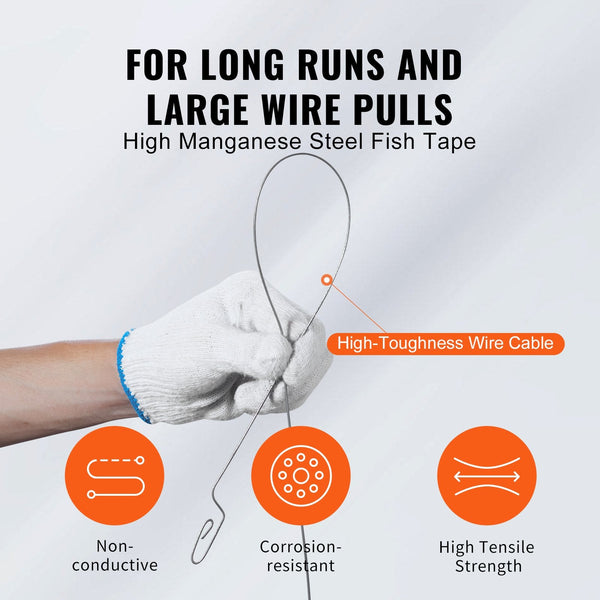 Vevor Fish Tape 36.58 M Mm Steel Wire Puller With Optimized Housing And Handle Easy To Use Cable Tool Flexible Fishing Tools For Walls Electrical Cond