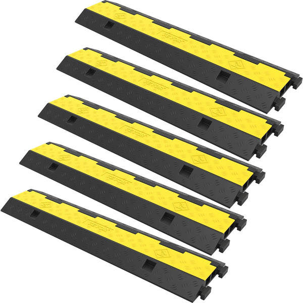 Vevor Cable Protector Ramp 5 Packs 2 Channels Speed Bump Hump Rubber Modular Rated 11000 Lbs Load Capacity Protective Wire Cord Driveway Traffic Bumps