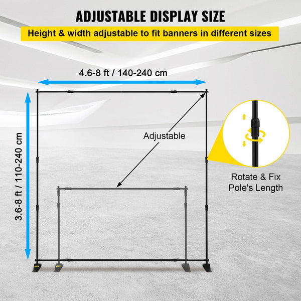 Telescopic Backdrop Banner Stand 8' X Adjustable Step And Repeat Retractable With Carrying Bag (8 Ft) Other Party Supplies