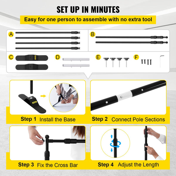 Telescopic Backdrop Banner Stand 8' X Adjustable Step And Repeat Retractable With Carrying Bag (8 Ft) Other Party Supplies