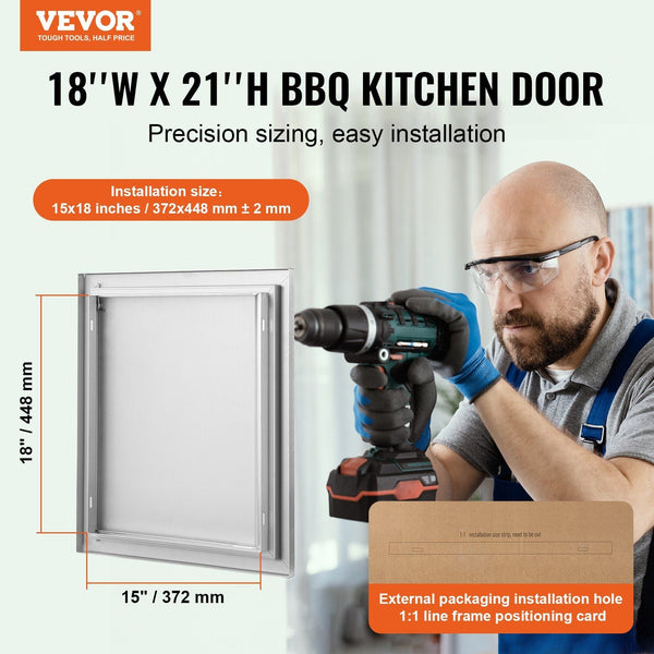 Bbq Access Door 457X533 Mm Single Outdoor Kitchen Stainless Steel Flush Mount Wall Vertical With Recessed Handle For Island Grilling Station Outside C