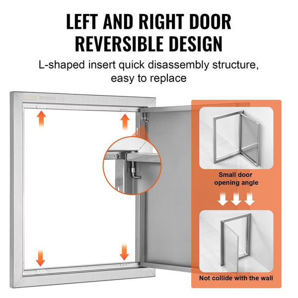 Bbq Access Door 457X533 Mm Single Outdoor Kitchen Stainless Steel Flush Mount Wall Vertical With Recessed Handle For Island Grilling Station Outside C
