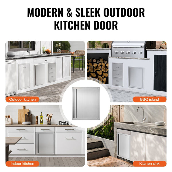 Bbq Access Door 457X533 Mm Single Outdoor Kitchen Stainless Steel Flush Mount Wall Vertical With Recessed Handle For Island Grilling Station Outside C