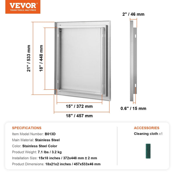 Bbq Access Door 457X533 Mm Single Outdoor Kitchen Stainless Steel Flush Mount Wall Vertical With Recessed Handle For Island Grilling Station Outside C