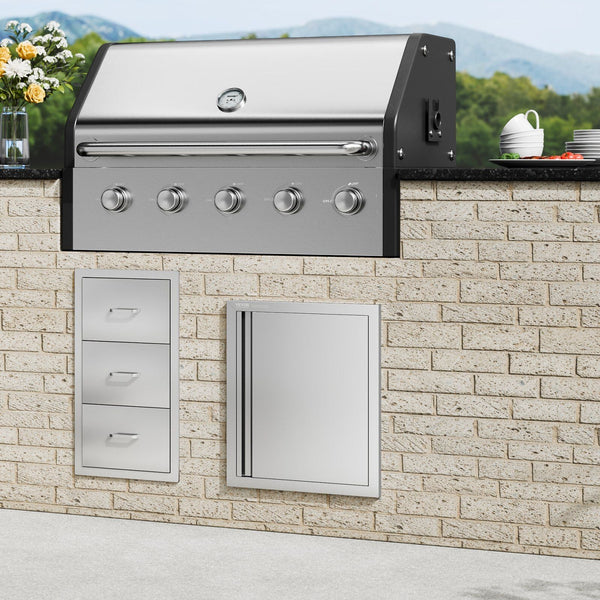 Bbq Access Door 457X533 Mm Single Outdoor Kitchen Stainless Steel Flush Mount Wall Vertical With Recessed Handle For Island Grilling Station Outside C