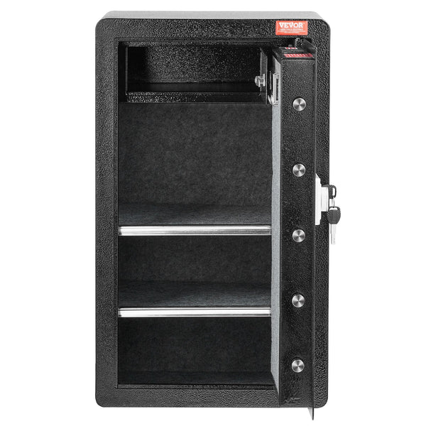 Single Door 4.0 Cu.Ft Safe Box With Key Lock & Password Fireproof Bag Rack Led Light 2 Shelves And 1 Cabinet For Money Documents Jewelry Valuables Bla