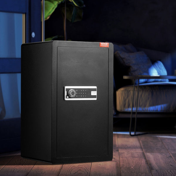 Single Door 4.0 Cu.Ft Safe Box With Key Lock & Password Fireproof Bag Rack Led Light 2 Shelves And 1 Cabinet For Money Documents Jewelry Valuables Bla