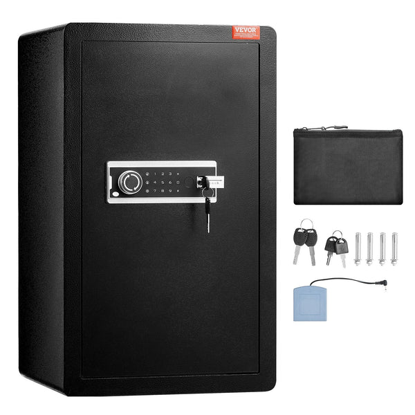 Single Door 4.0 Cu.Ft Safe Box With Key Lock & Password Fireproof Bag Rack Led Light 2 Shelves And 1 Cabinet For Money Documents Jewelry Valuables Bla